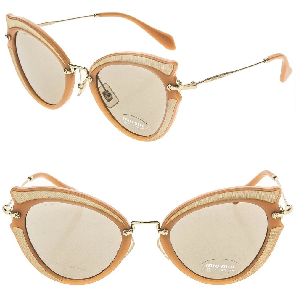 MIU MIU NWT Authentic Cat Eye Peach Beige Gold Women Sunglasses